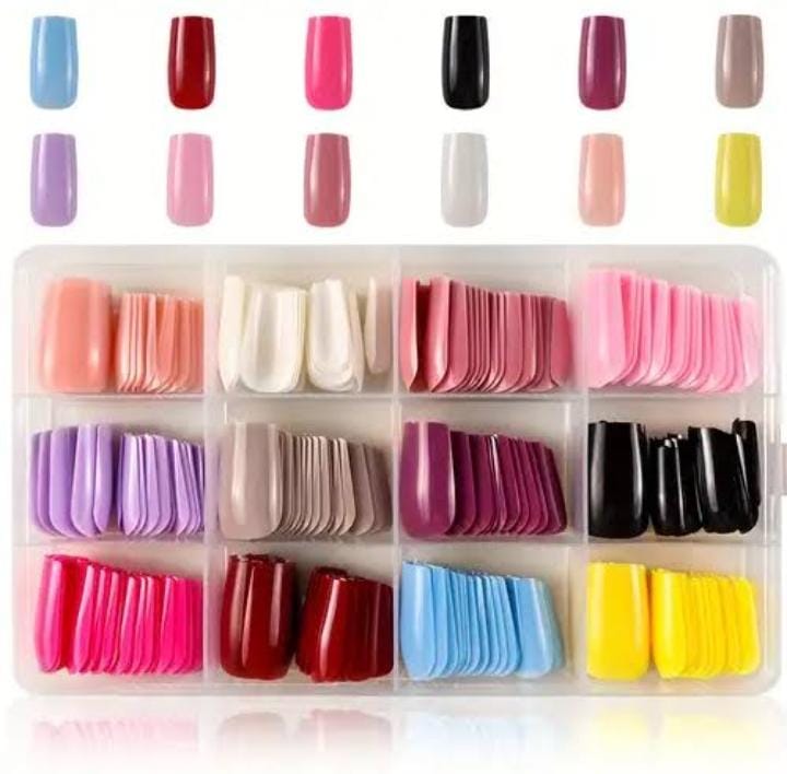 576 Artificial Nails Box - 24 ColorFul Reusable Fake Full Cover Nail Set - Acrylic Fancy French American Nails For Girls Women Ladies With Glue Trendy - 72 / 144 / 288 / 576 Pcs