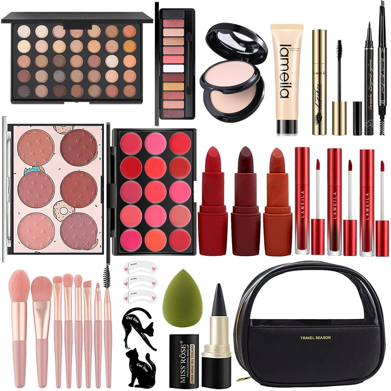 MISS ROSE M All In One Full Makeup Kit, Multipurpose Women's Makeup Sets, Easy to Carry Black